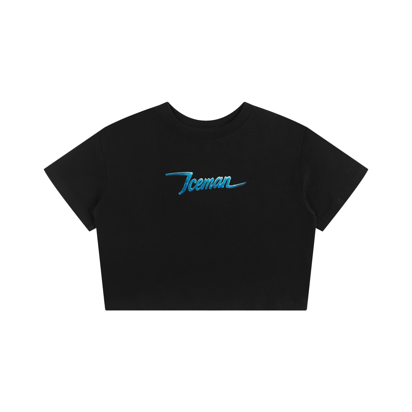 Iceman on black womans crop top