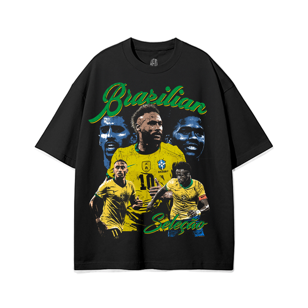 Brazil Soccer Tee, Brazil World Cup Tee, Neymar Tee- Heavyweight Drop Shoulder Acid Wash Tee