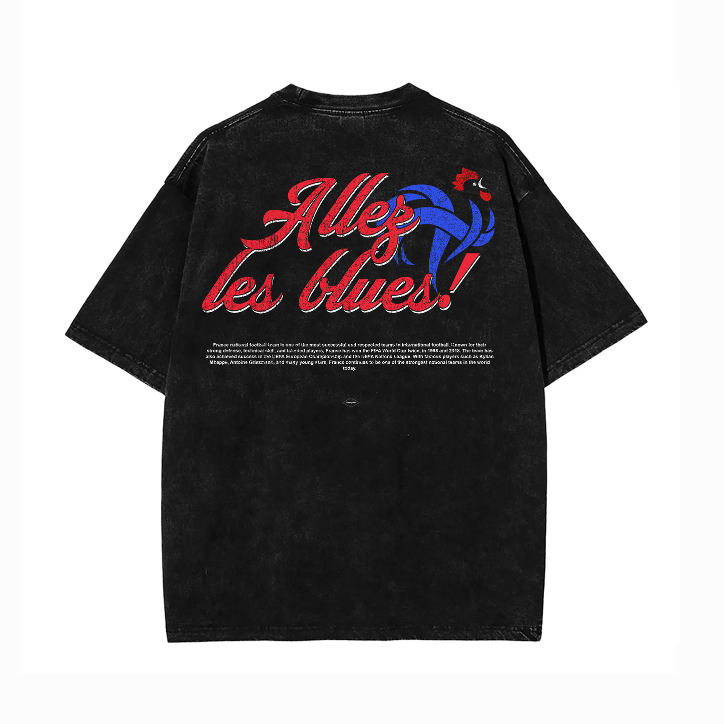 France World Cup Tee, France Soccer Tee- Heavyweight Acid Wash Drop Shoulder T-Shirt