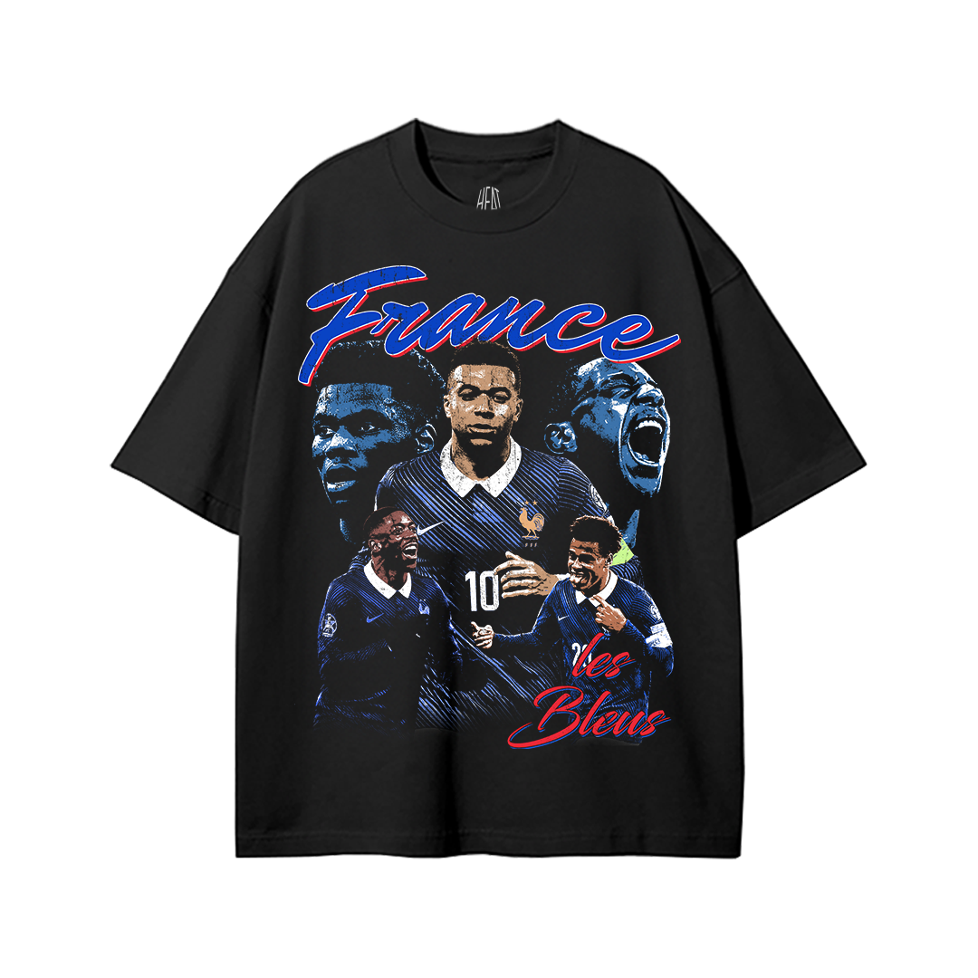 France World Cup Tee, France Soccer Tee- Heavyweight Acid Wash Drop Shoulder T-Shirt