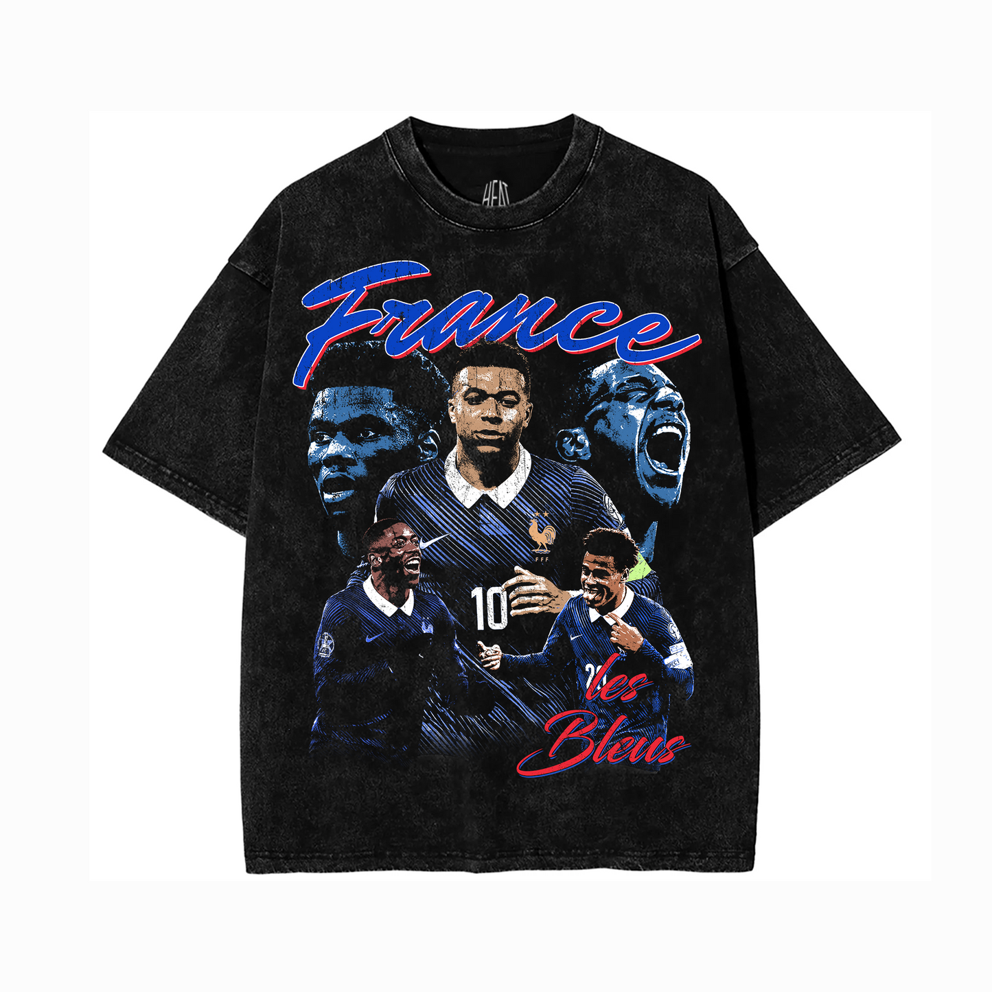 France World Cup Tee, France Soccer Tee- Heavyweight Acid Wash Drop Shoulder T-Shirt